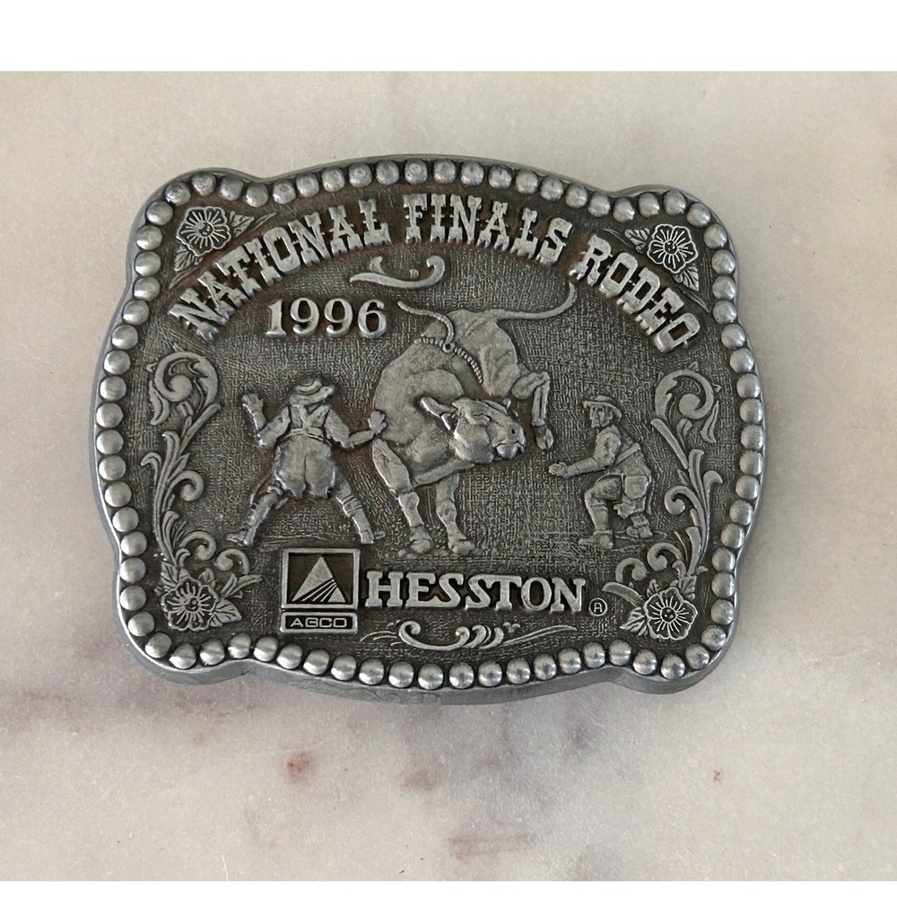 Hesston 1996 National Finals Rodeo Belt Buckle AGCO Commemorative Series Pewter