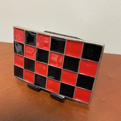 Country Leather Canada 2007 Checkers Belt Buckle Red Black