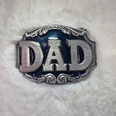 Vintage 1987 Siskiyou Buckle Co DAD Pewter Belt Buckle Blue Enamel USA Made M-50