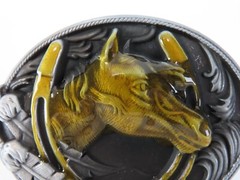 Brass & Pewter Toned Western Horse Horseshoe Belt Buckle Enameled New