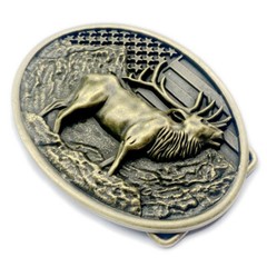 Moose Elk Deer Belt Buckle Western Cowboy American Flag Motorcyclist (YDR-02-G)