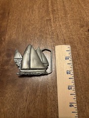 Vintage Indiana Metal Craft Sailboat Belt Buckle Pewter Nautical 1978 Mens