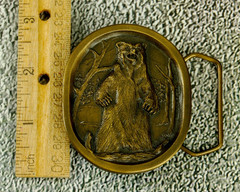 Grizzly Bear brass western belt buckle Indiana Metal Craft 1977
