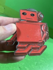 DIECUT ROBOT ART Red PEWTER BELT BUCKLE 2008 Great American Products.
