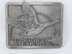 I&rsquo;d Rather Be Hunting Flying Goose Vintage Silver Tone Belt Buckle