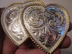 GERMAN SILVER DOUBLE HEART WESTERN DESIGN BELT BUCKLE – GW-9