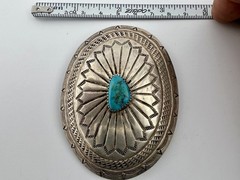 Vintage Navajo Sterling Silver Buckle Turquoise Signed J Blackgoat