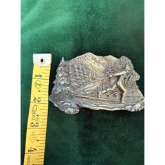 Vintage 1979 Bergamot Brass Works Pewter Belt Buckle Cross Country Skiing USA