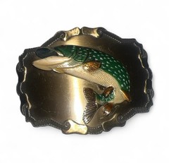 1977 Or 1978 Vintage Raintree Bass Fish Embossed 3D Belt Buckle Gold-Tone