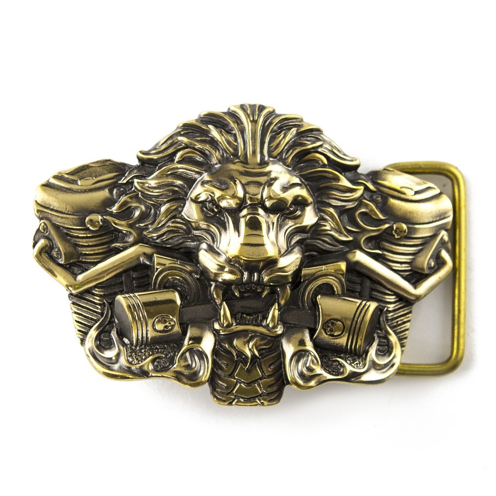 Biker belt buckle BURNING LION, Handmade biker animal lion style