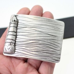 Rectangular belt buckle with lighthouse in buckle for leather belt DIY