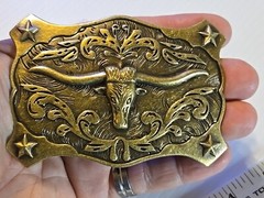 WESTERN LONGHORN BULL RODEO Metal Belt Buckle (BRASS LOOKING)