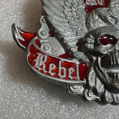 Winged Skull Eagle MC Rebel Rider Belt Buckle Silver Tone Red Enamel Reissue