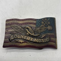 Vintage 1977 Belt Buckle Country Music Flag Eagle USA 3×2” Indiana Metal Craft