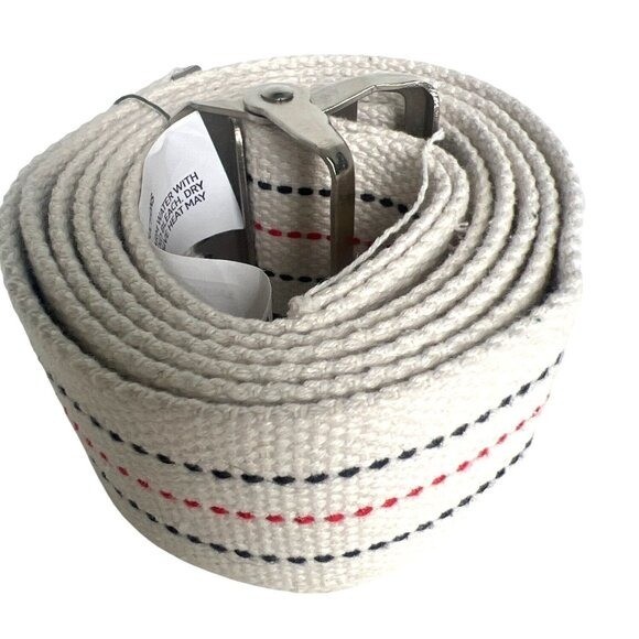 Gait Belt With Metal Buckle 60&Prime; Cotton Medline White Red Blue Stripes