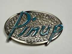Pinup Girl – Blue Lettering Fashion Statement Novelty Jeweled Oval Belt Buckle