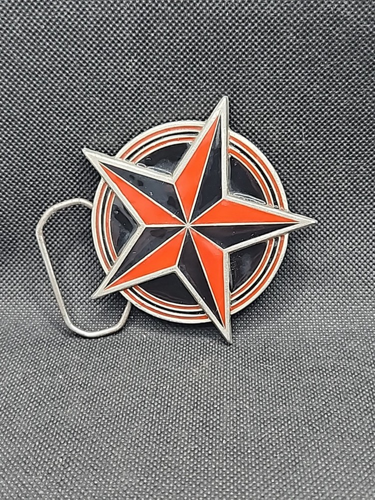 Red & Black Star in Circle Nautical Great American Products pewter belt buckle