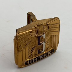 VTG 1940s Antique Gold Tone Belt Buckle « S » GIANT GRIP Eagle White Red Enamel