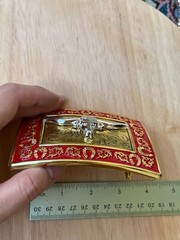 Western Buckle Gold Silver Red Longhorn Bull Cowboy Fit 2 » Hebillas Vaqueras