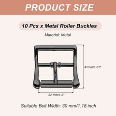 1.6&Prime;x1.3&Prime; Rectangle Shape Single Prong Belt Buckle (Black, Pack of 10)