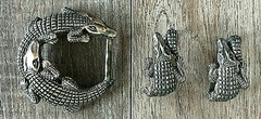 JEFF DEEGAN – UPSCALE LUXURY STERLING SILVER DOUBLE ALLIGATOR 1&Prime; BELT BUCKLE SET