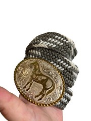 Crumrine Western Belt Silver Horse Design & Braided Gray-White Belt 30 Inches