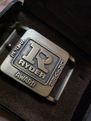 Vintage Ryder Truck Safe driver brass belt buckle Jostens 3&Prime; x 2&Prime; in box