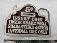 Adult Sexy FUN Novelty Belt Buckle INSERT COIN UNZIP Great American Buckle 1979