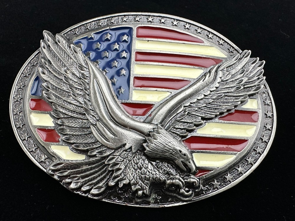Western Belt Buckle, Oval, Eagle with American Flag