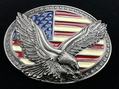 Western Belt Buckle, Oval, Eagle with American Flag