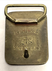 Vintage BTS Solid Brass Belt Buckle Brown Stone Cabochon Made USA 2&Prime; x 1.5&Prime; 79g
