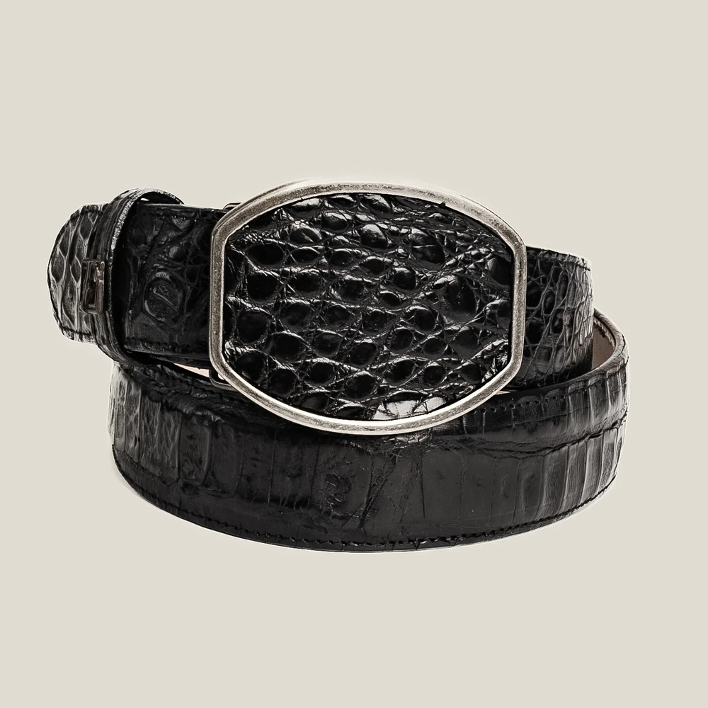 Genuine Exotic Alligator Caiman Belly Western Belt with Removable Buckle – Black