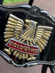 Vtg 1978 Stamped Honda Gold Wing Motorcycle Metal Belt Buckle Black & Gold