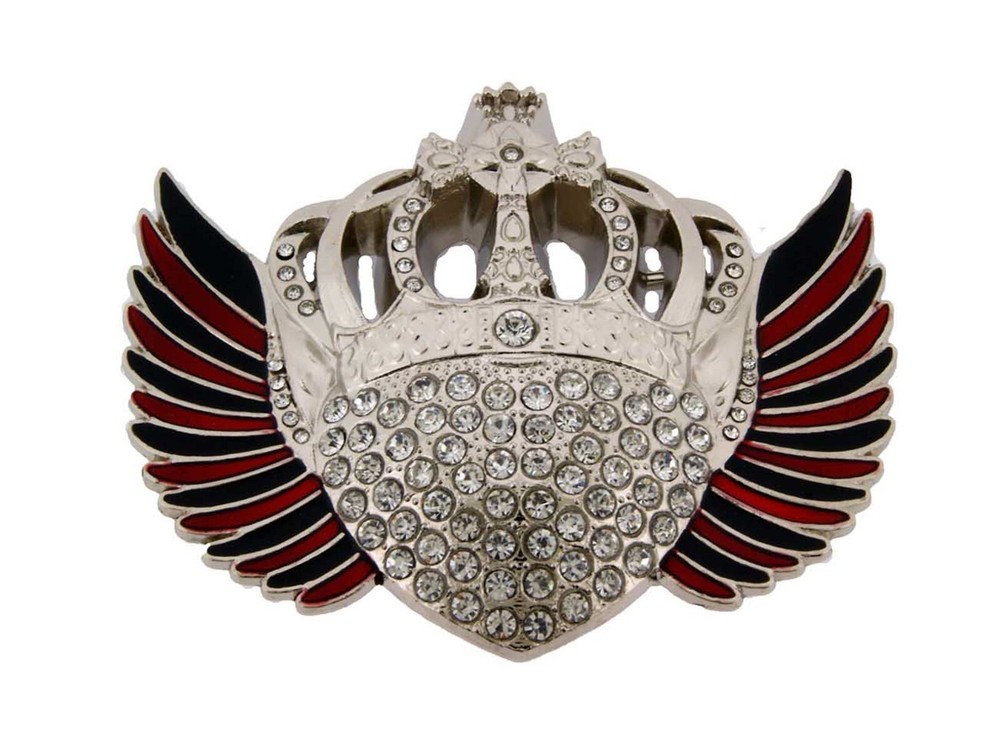 Papa Crown Belt Buckle New Men Women Bling Iced Rhinestones chopper Wings Silver