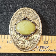 Vintage Western Floral Belt Buckle Yellow-Green Serpentine-Style Stone