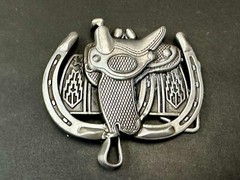 Horse Saddle Cutout Silver Tone Jockey Equestrian Western Cowboy&rsquo;s Belt Buckle