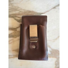 Vegan Leather Belt Pouch Brown Western Diamond Concho Clip On Holster Case