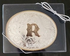 Montana Silversmiths® Silver Engraved Gold Trim « R » Initial Belt Buckle NEW