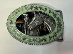 Horse Head and Saddle Enamel Rodeo Cowboys Cowgirls Dimensional Belt Buckle