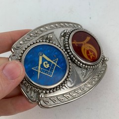 Masonic Shriners Belt Buckle Silver Blue Red Gold Fraternal Lodge Western