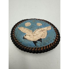 Vintage Hand Painted Leather Bird Belt Buckle Western Boho Braided Whipstitch
