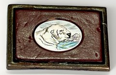 VTG Solid Brass Belt Buckle w/ Leather Native Made Polar Bear Scrimshaw Center