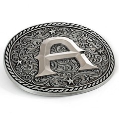 Western Cowboy/Cowgirl Initial Belt Buckle – Silver – Large Letter Sch…