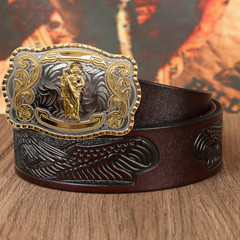 Saint Jude Western Rodeo Gold Tone Shine Design Fashion Cowboy Belt Buckle