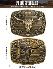 Western Men&rsquo;s Belt Buckles Longhorn Bull Bronze Cowboy Belt Buckles for Men