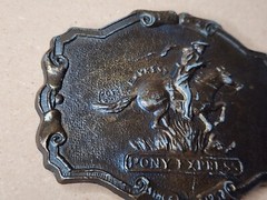 Pony Express Belt Buckle 1902 Since 1853 Bronze 3/4&Prime; x 2 3/4”