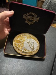 Vintage Crumrine Western Rodeo Monogrammed Oval Belt Buckle Heavy Silver Bronze