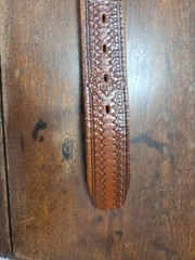 Belt C+ J Inc Pewter Buckle With Deer In Woods Belt Brown Tooled Leather 46