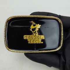Vintage Georgia Tech Yellow Jackets Belt Buckle BUZZ Black Enamel Made In USA