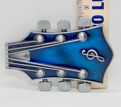 METAL GUITAR HEADSTOCK ENAMELED BLUE BELT BUCKLE – 4&Prime; T X 2.75&Prime; W MUSIC 